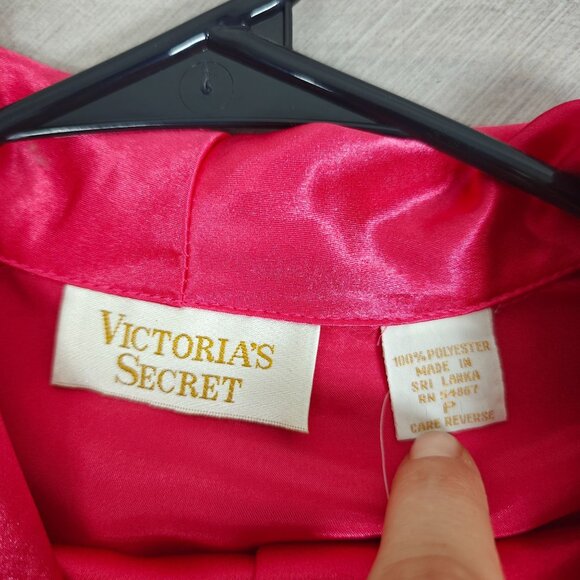 Vintage Victorias Secret Pajama Set Hot Pink Magenta Satin Blazer & Pants Size S - Picture 3 of 8